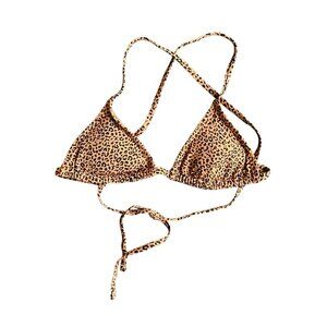 Xhilaration Womens Size XS Bikini Top Brown Triangle Halter Animal Print Swim